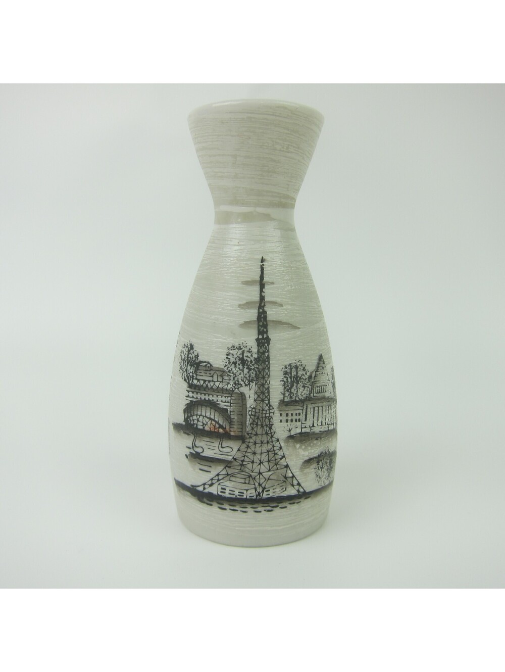 Vintage Japanese Ceramic Souvenir Tokyo Tower Sake Pitcher Bottle Linen Texture